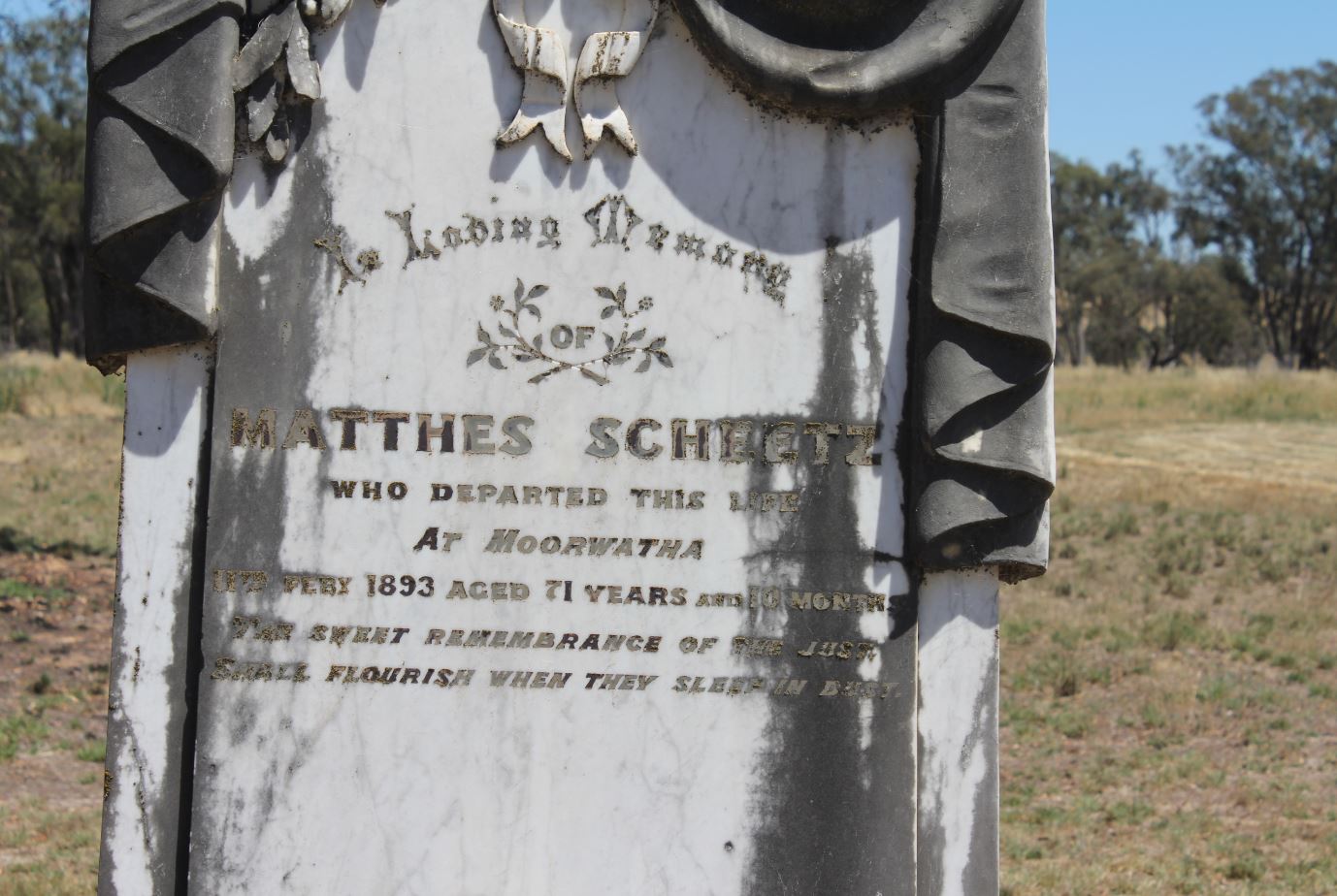 Grave of Mathes Scheetz at Moorwatha (Click to enlarge)