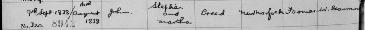 Birth registration of John Creed, Hobart microfilm records