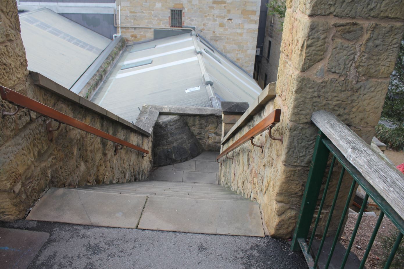 Kellys Steps at Salamanca in Hobart.  Once sandstone steps which were wearing down under much use, now repaved.  Built in 1839 and still in use. 