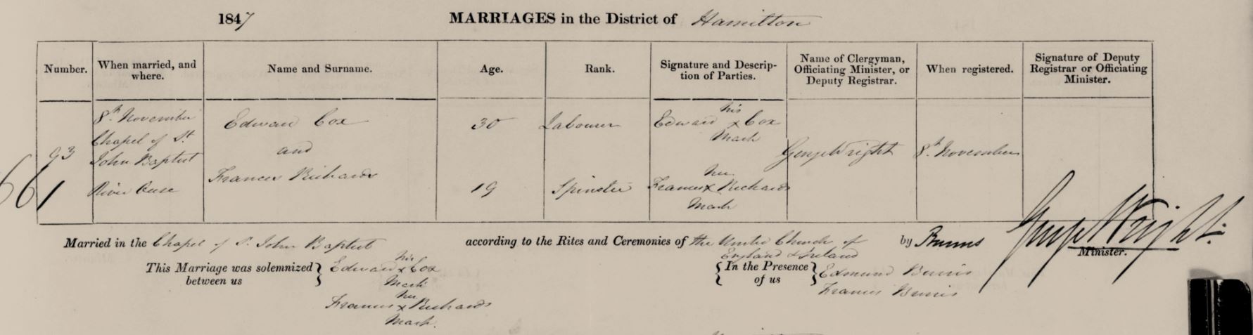 Frances Cox marriage